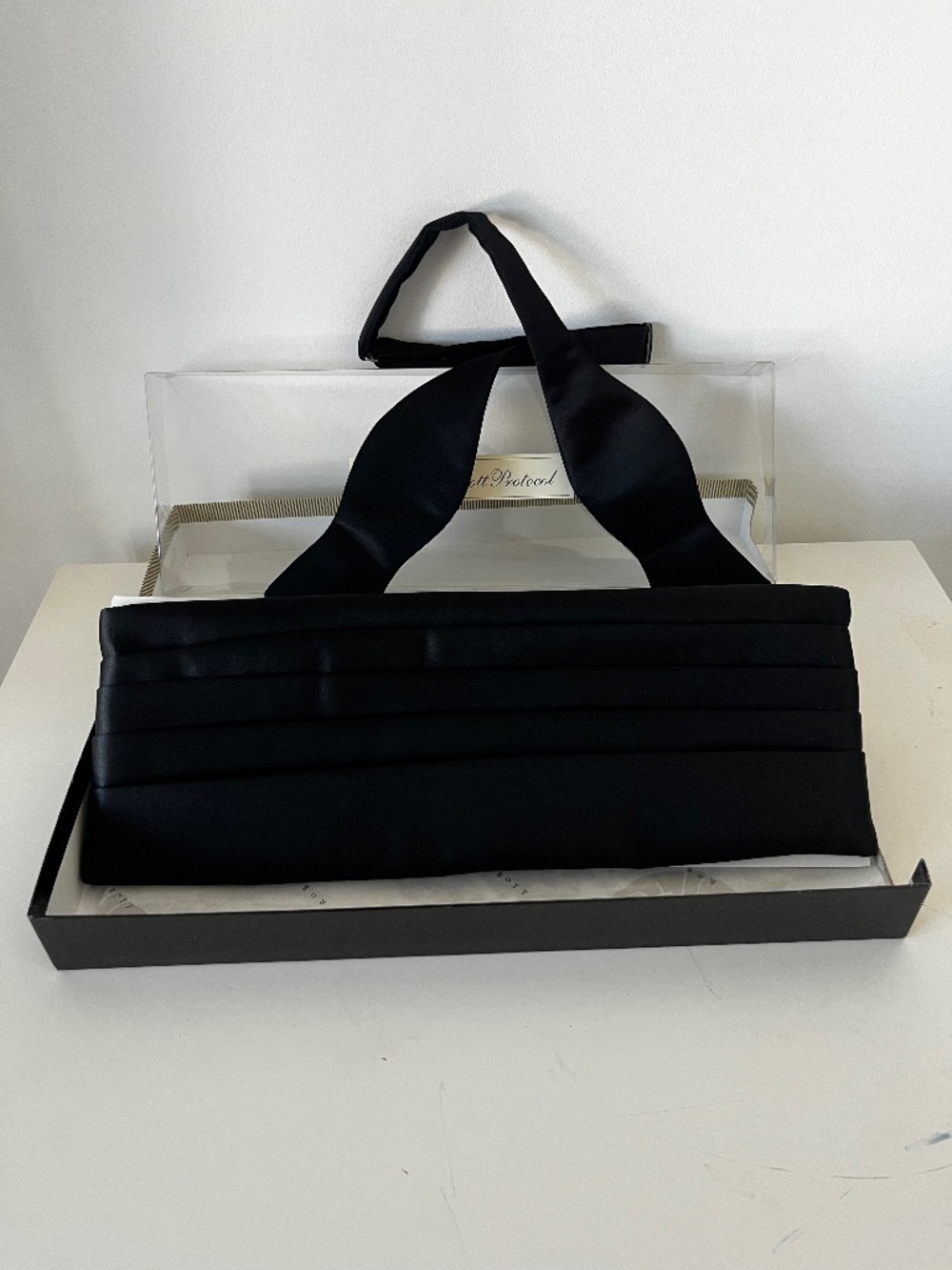 Robert Talbott Protocol Black Silk Adjustable Cummerbund and Bow Tie